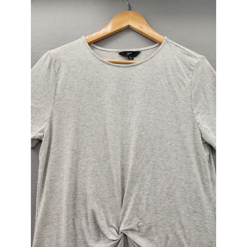 Gnw Gray Twist Front Knot T-Shirt XL Short Sleeve Heathered Soft Stretch Top - Picture 3 of 11